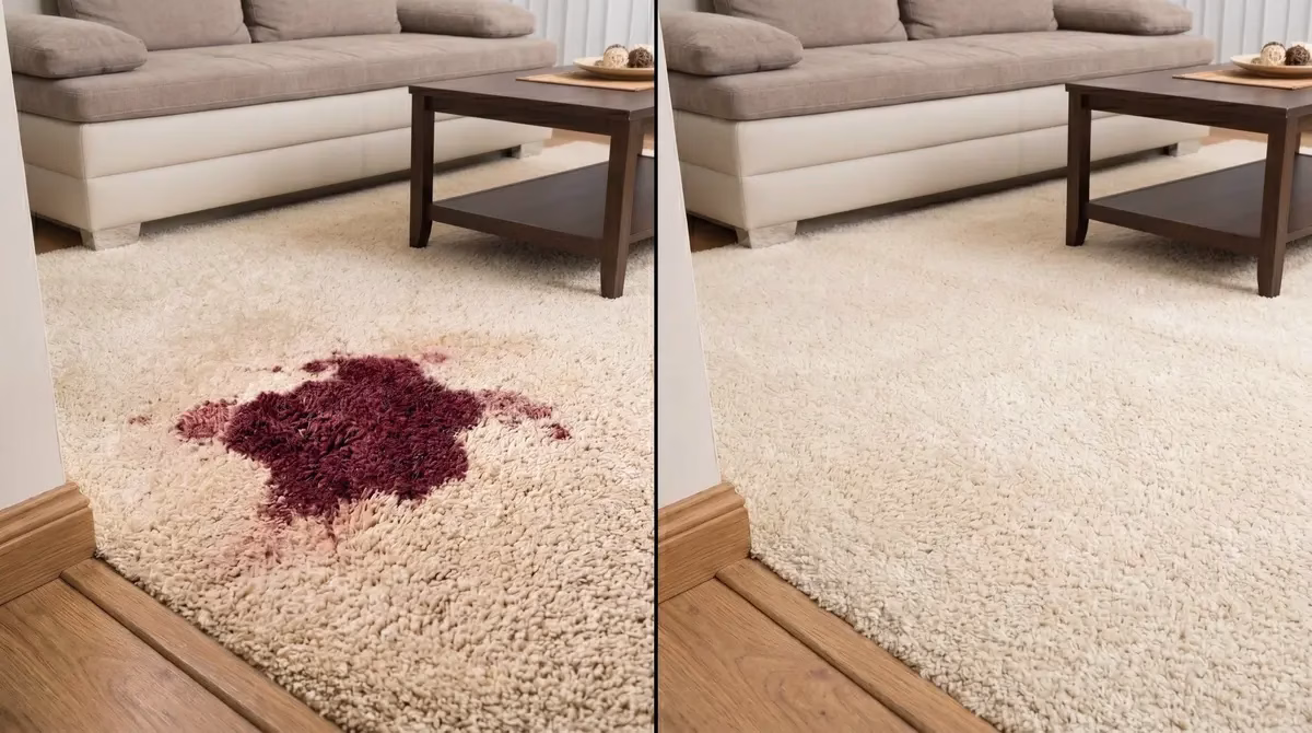 Wine stain removal before and after — carpet cleaning Napa Valley