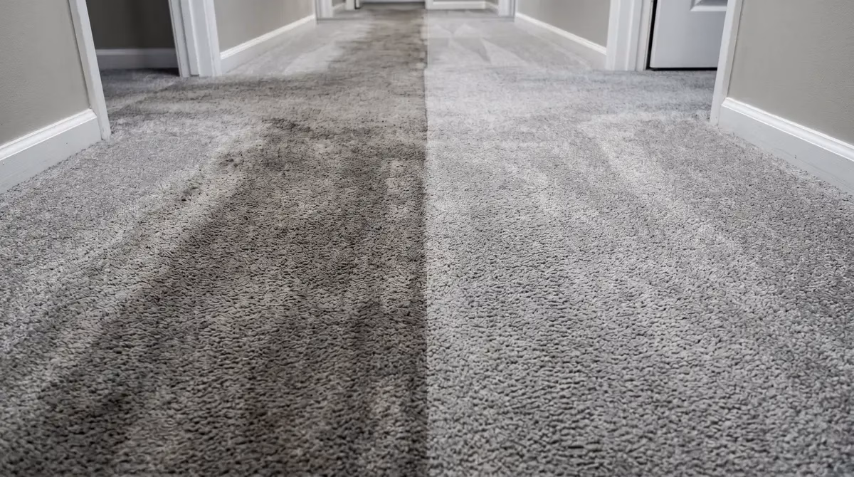 Hallway carpet traffic lane cleaning before and after — Napa Valley